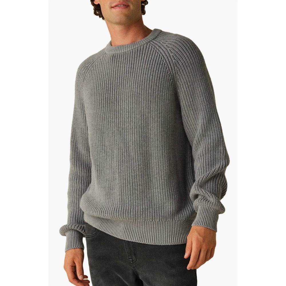 Fair Harbor Neptune Crewneck Sweater Medium Grey Ribbed Organic Cotton Fisherman